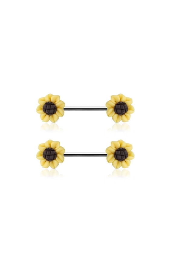 2PCS 316L Surgical Steel 14G Nipple Barbell Sunflower Nipple Rings Shield Nipplerings Piercing Jewelry 14mm 9/16 Inch