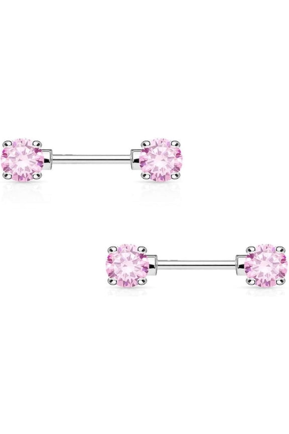 2PCS 316L Surgical Steel 14G Nipple Ring CZ Crystal Front Facing Gems Nipple Barbell Bar 12mm 1/2 Inch