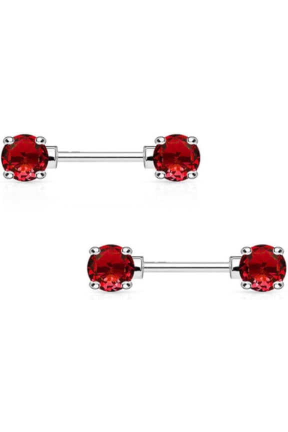 2PCS 316L Surgical Steel 14G Nipple Ring CZ Crystal Front Facing Gems Nipple Barbell Bar 12mm 1/2 Inch