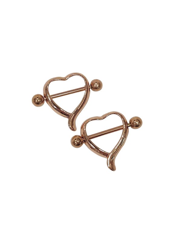 2PCS 316L Surgical Steel PVD Rose Gold 14G Nipple Barbell Heart Nipple Rings Shield Nipplerings Piercing Jewelry 14mm 9/16 Inch