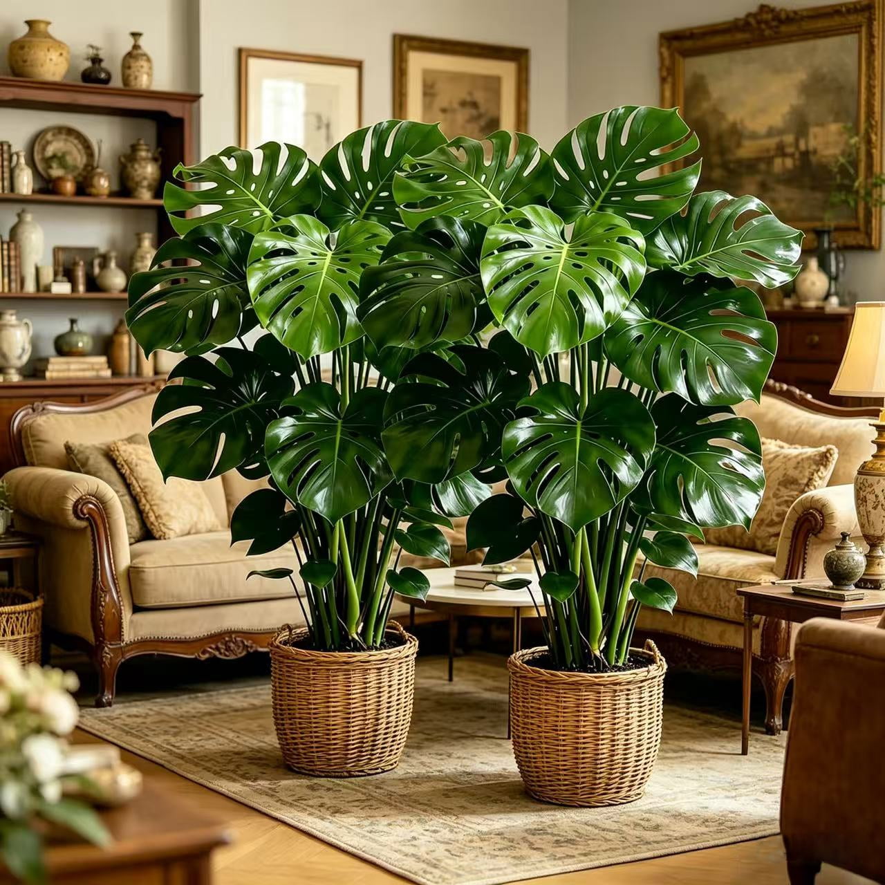 2PCS 33.46in Artificial Monstera Deliciosa Plant, Faux Swiss Cheese Tree with 24  Lush Leaves, UV Resistant Fake Tropical Plant for Indoor Outdoor Home Office Living Room Decor, No Pot