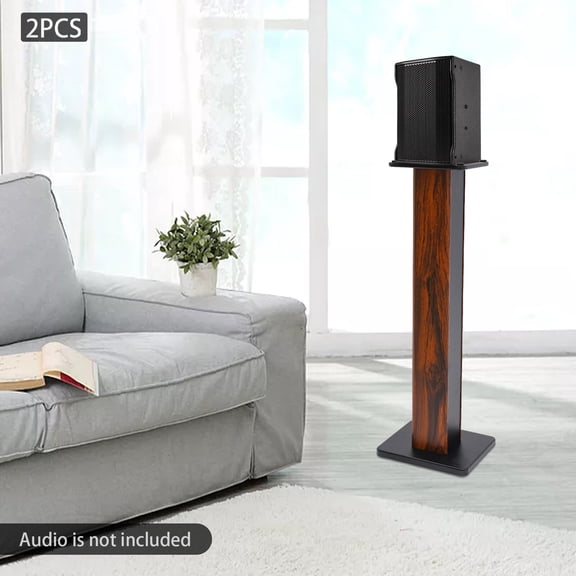 2PCS 34in Freestanding Speaker Stands Brown&Black Rectangular Home Speaker Stands for Living Room Bedroom Study