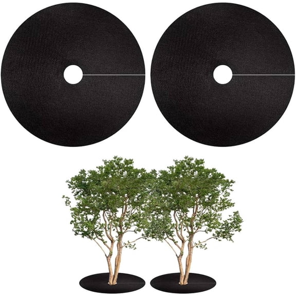 2PCS 36 Inch Black Non-Woven Tree Mulch Ring, Reusable Circular Weed Barrier Mat for Landscaping Gardening(xxw)
