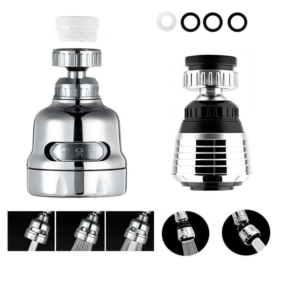 2PCS 360 Degree Rotating Faucet Aerator Accessories 3 Mode Adjustable Kitchen Sink Tap Head Water Saving Faucet Sprayer Water Saving Bubbler Pressurized Faucet (Pack of 2)