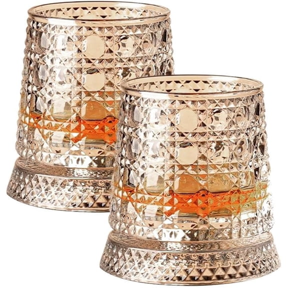 2PCS 360 Spinning Crystal Glass Set, Rotating Whiskey Glasses with Heavy Relief Base, Premium Crystal Tumblers for Cocktails, Bar, Home and Party Use (Style C)