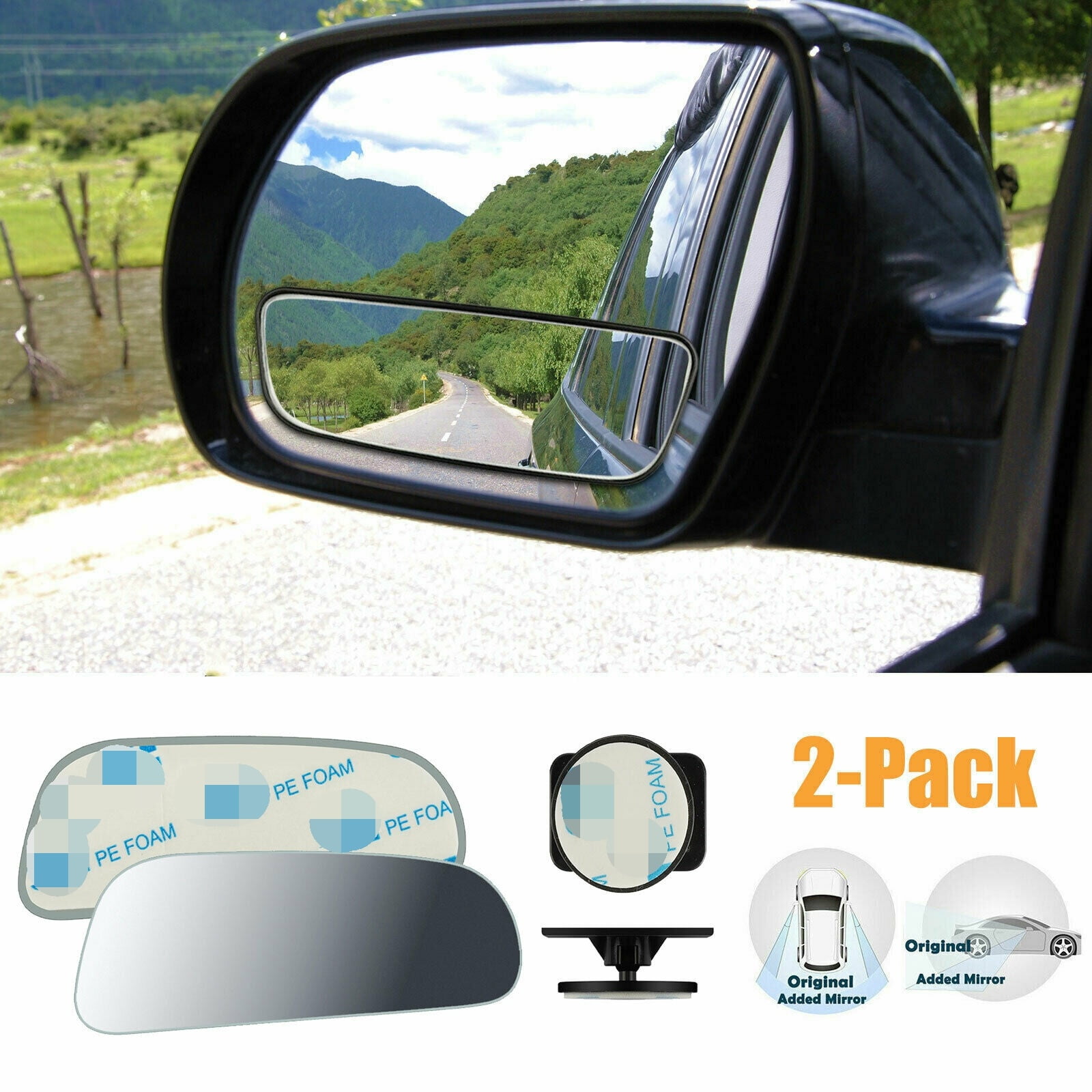 2PCS 360 Stick on Adjustable Blind Spot Wide Angle Rear View Side