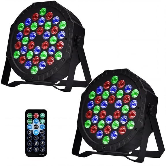 2PCS 36W Par Lights, 36 LEDs RGB Stage Lights, DJ Par Lights with Remote, Sound Activated & DMX512 Wash Lights for Home Parties, Weddings, Live Gigs, Church and Club Events