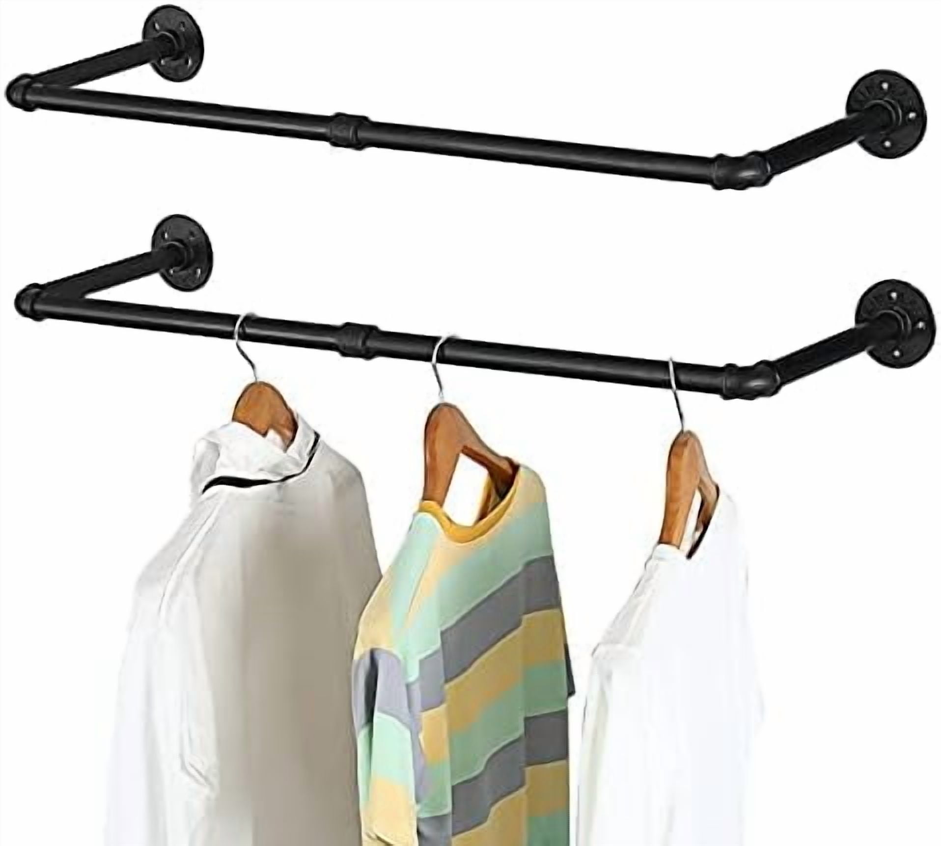 2PCS 36inch Industrial Pipe Clothes Rack Wall Mount For Hanging Rod Bar ...