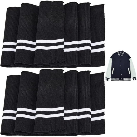 2PCS 37.4x5.5 Inch Elastic Black Ribbing Fabric Neckline Collar Trim Waistbands Collar Cuffs Trim Material White Stripe Waistband Knit Neckbands for DIY Jacket Sewing Waistband Cuffs