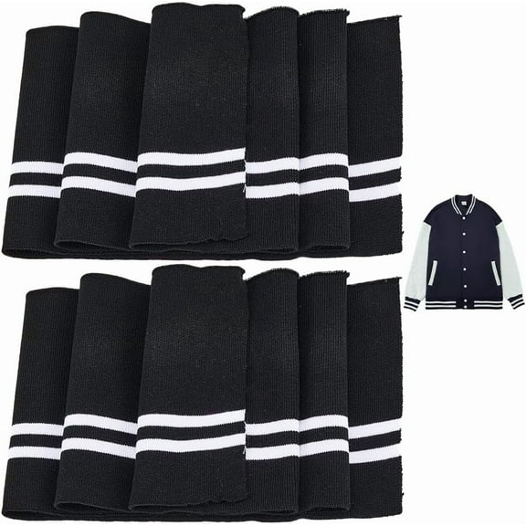 2PCS 37.4x5.5 Inch Elastic Black Ribbing Fabric Neckline Collar Trim Waistbands Collar Cuffs Trim Material White Stripe Waistband Knit Neckbands