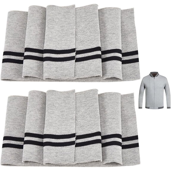 2PCS 37.4x5.5 Inch Elastic Ribbing Fabric Neckline Collar Trim Waistbands Collar Cuffs Trim Material Black Stripe Light Grey Waistband Knit Neckbands for Jacket Sewing Waistband Cuffs Light Grey