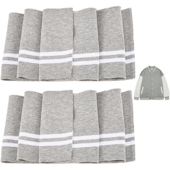 2PCS 37.4x5.5 Inch Elastic Ribbing Fabric Neckline Collar Trim Waistbands Collar Cuffs Trim Material White Stripe Waistband Knit Neckbands for Jacket Sewing Waistband Cuffs Light Grey Light Grey