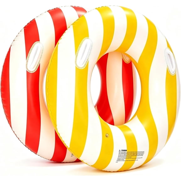 2PCS 37" Inflatable Pool Floats for Adult Striped Swim Ring Pool Floaties Inflatable Swimming Pool Raft Party Water Summer Beach Lounger Float Party Supplies