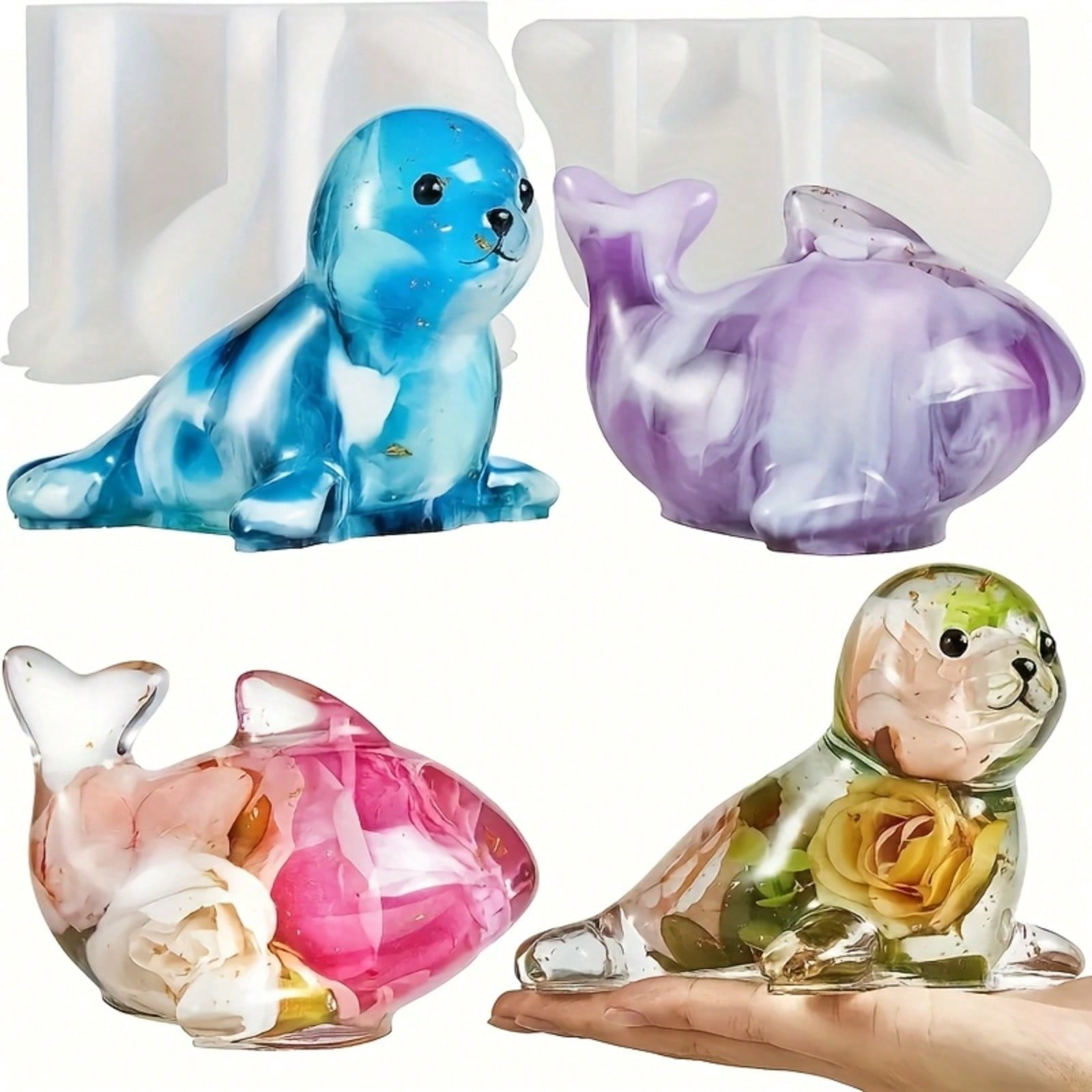 2PCS 3D Animal Resin Mold Silicone, 3D Dolphin Seal Animal Resin Silicone Mold, Epoxy Resin Mold Resin Casting Mold for DIY Resin Crafts Home Decoration Candle Making