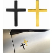 2PCS 3D Cross Stickers, Car Accessories Decals, Self-Adhesive Cross Metal Car Badge, 2.5" 1.8" Cross Jesus Car Decal, Suitable for Trunk Tailgate Side Decoration Black