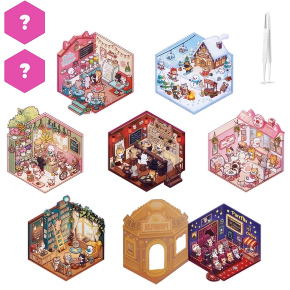 2PCS 3D Fun Mini House Sticker Scenes With Tweezer Kawaii Kitties Cute Cat Mini House Scene Stickers Peel Place Create Relax Random Shipped For Screen Free Hobby Gift