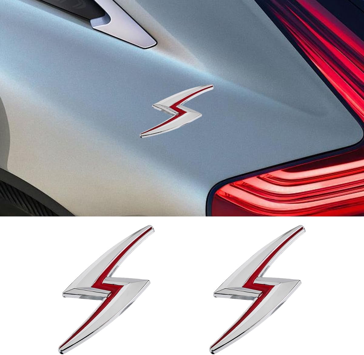 2PCS 3D Metal S Lightning Car Emblem Sticker, Chrome Zinc Alloy Auto ...