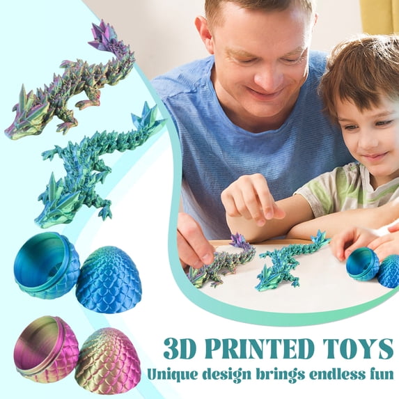 2PCS 3D Printed Dragon with Egg Set, Small Articulated Crystal Dragon Figures for Easter Basket Stuffers, Home Desk Decor, Executive Toys, Collectible Gifts