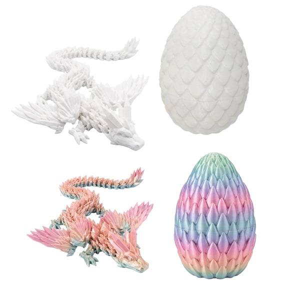 2PCS 3D Printed Dragon Eggs with Inside, Fantasy Collection Display Piece, Glow in The Dark Rainbow Design, Desktop Decoration for Home and Office, Macaron and Egg Set
