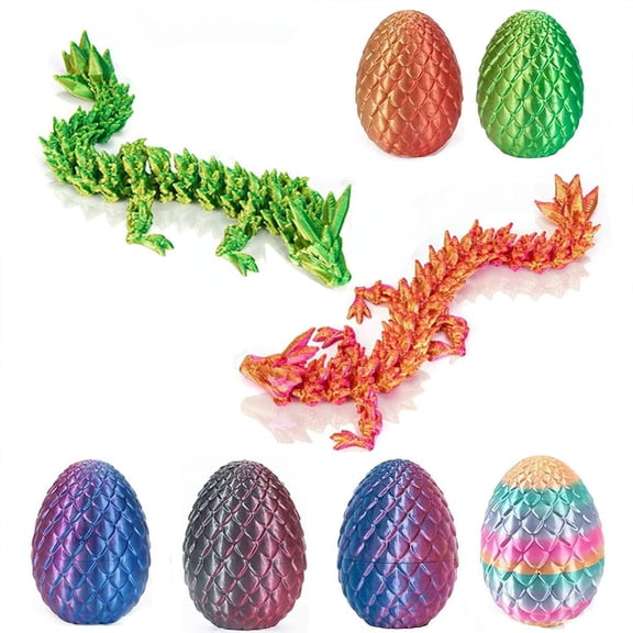 2PCS 3D Printed Dragon Eggs with Dragon Inside, Easter Basket Stuffers Mini Mystery Crystal Egg Fidget Toy for Desktop Decoration