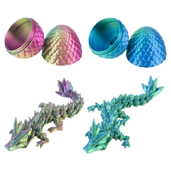 2PCS 3D Printed Dragon With Egg, Small Articulated Crystal Dragons Eggs For Easter Basket Stuffers Home Decoration Executive Desk Toys