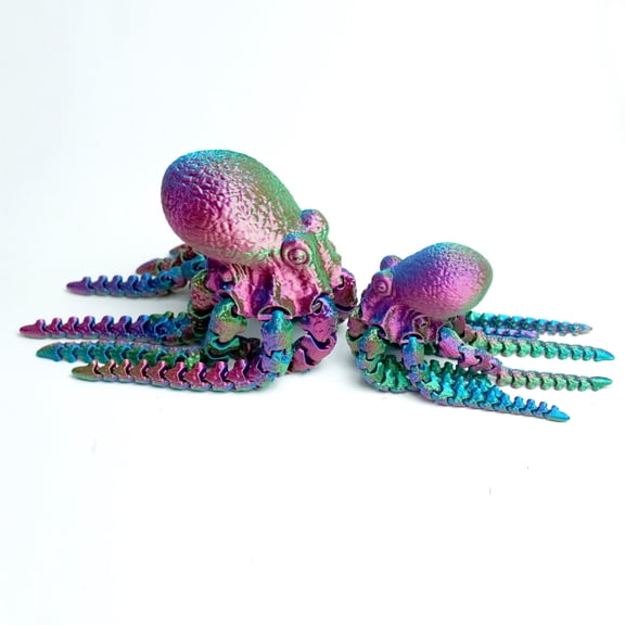 2PCS 3D Printed Octopus Model,Flexible Soft Bodied Animals Toy Statue,Child and Mother Octopus,Movable Joints,Home Office Decor,Interesting Toys for Autism/ADHD,Festival Gifts toco,Fidget Toys (RGB)