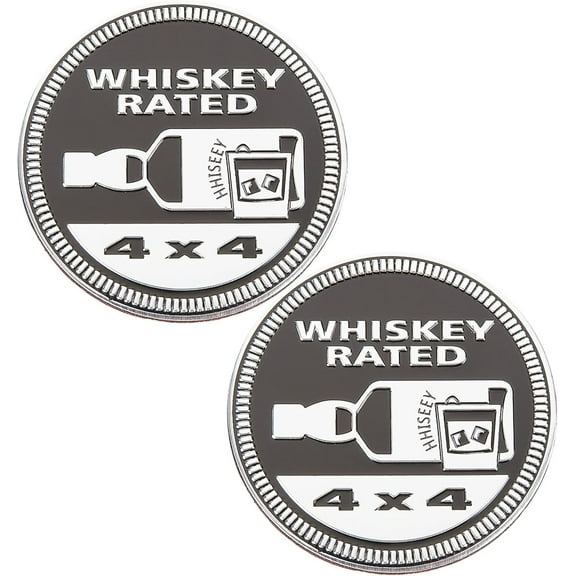 2PCS 3D Whiskey Rated 4 X 4 Metal Car Badge Creative Bottle Round Emblem Decals Automotive Stickers Badges for Vehicles Trucks SUV for DIY