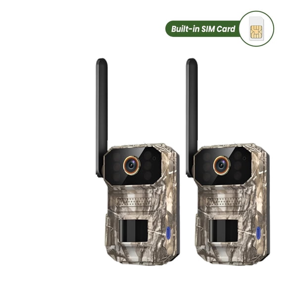 2PCS 3K 4G LTE Cellular Trail Cameras, Solar Powered Wireless Game Cameras with Night Vision and Motion Detection