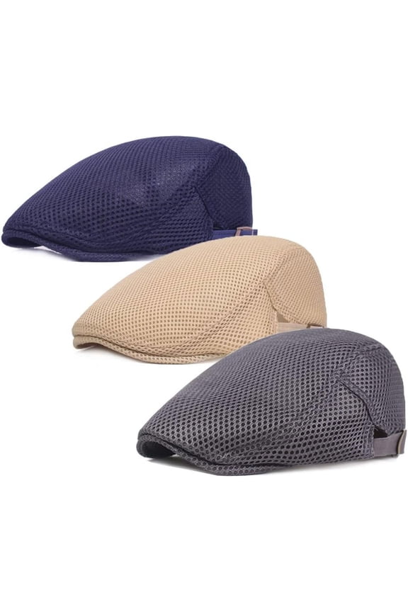 2PCS&3PCS Men's Breathable Mesh Summer Hat Flat Cap Beret Ivy Gatsby Newsboy Cabbie Caps