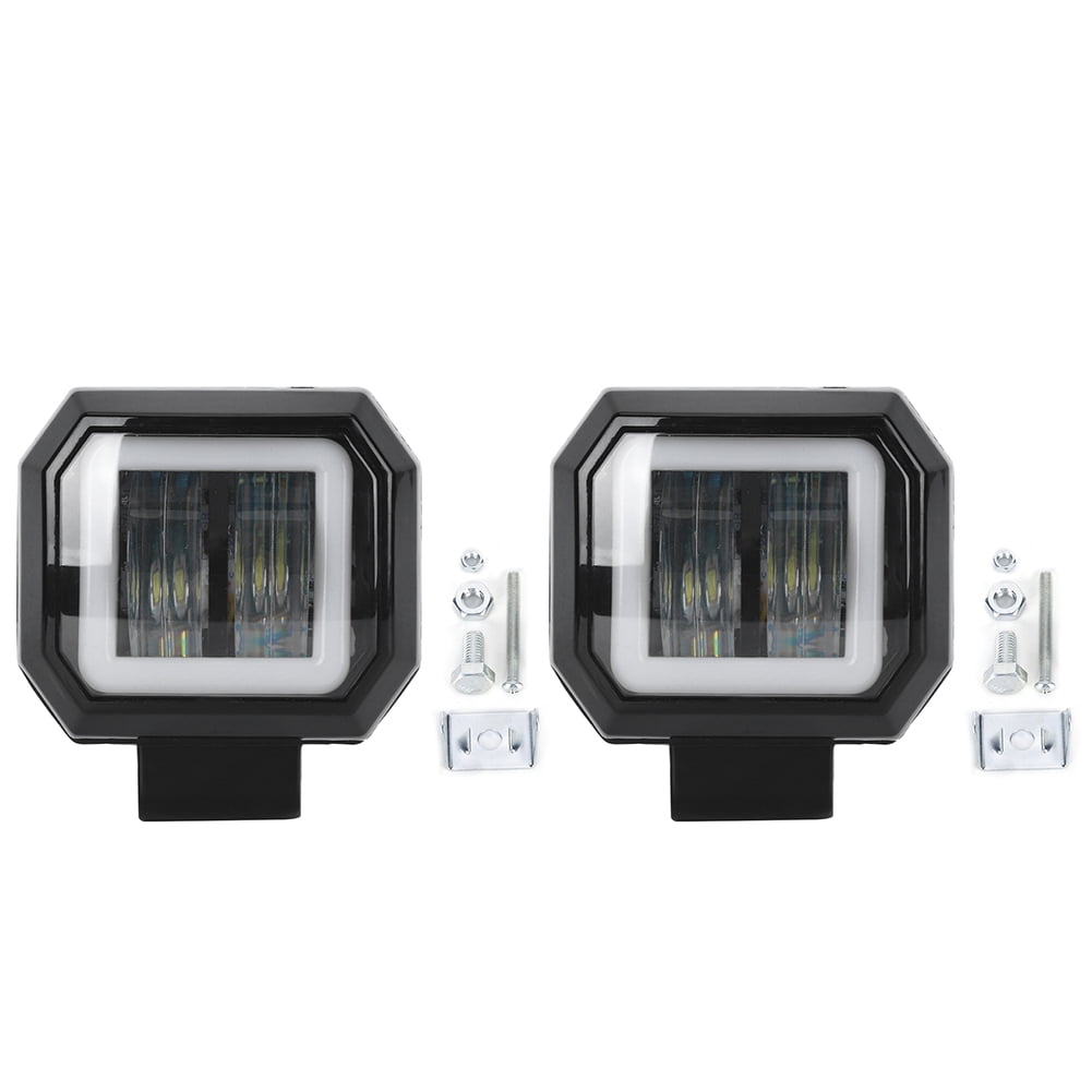 2PCS 3in 20W 6500K LED Square Spotlight IP68 Car Work Light DRL Driving Lamp Angel Eye Light Ring