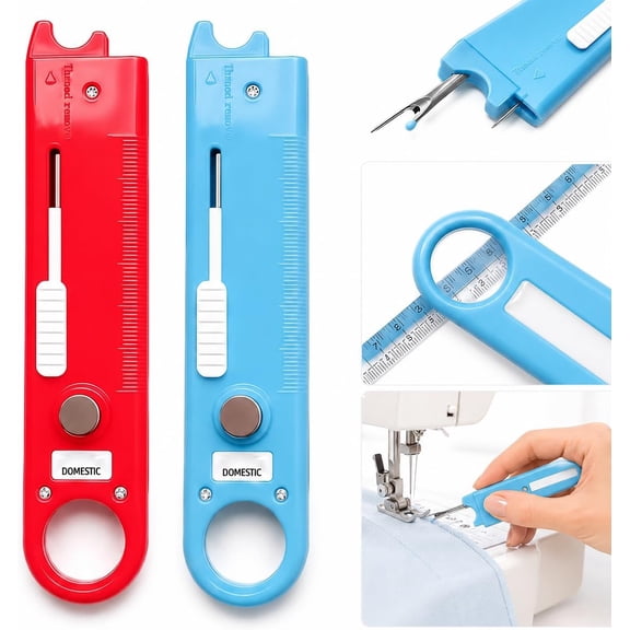 2PCS 4 in 1 Needle Threader with Seam Ripper Ruler Scale and Magnifier | 2026 Upgrade Multifunctional Magnetic Seam Guide with Seam Ripper and Spare Needle for Easy Threading and Stitch Removal