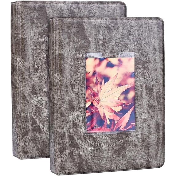 2PCS 4 Inch PU Leather Photo Album Gray Photocard Binder Picture Holder 128 Pockets Family Wedding Film Photo Paper Book Card Memory Collector Postcards Artwork Display Storage Supplies