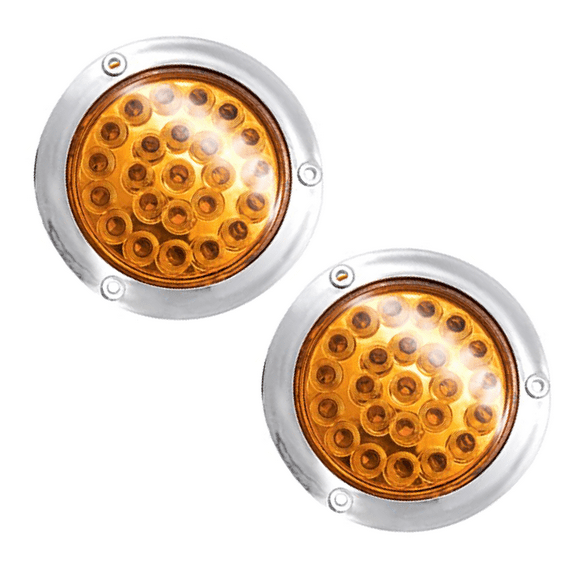2PCS 4 Inch Round 24 LED Tail Light Trailer/truck Turn Signal rear (Amber)