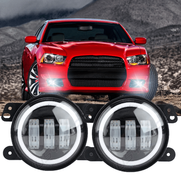 2PCS 4" Round LED Fog Light DRL Angel Eye Lamps For 2011 2012 2013 Dodge Charger