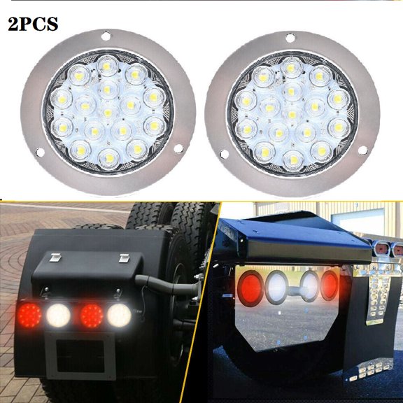 2PCS 4" Round Truck Trailer Turn Light Backup Reverse Tail Light White 16 LED