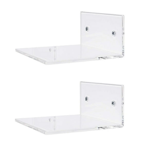 2PCS 4 in Small Acrylic Shelf Clear Floating Shelves Small Adhesive Shelf Transparent Stick on Wall Display Shelves for Kitchen Room Bedroom Bathroom Applications