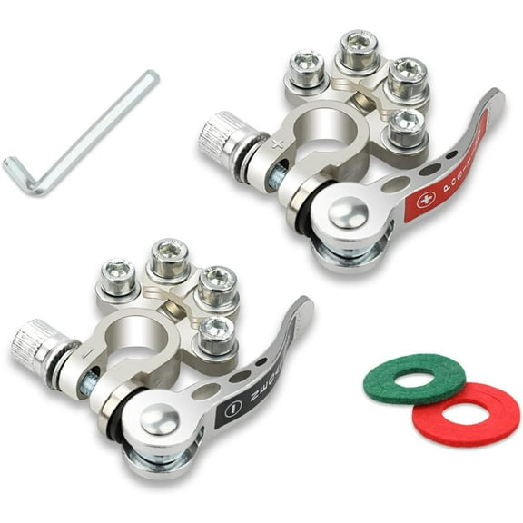 2PCS 4-Way Quick Release Disconnect Battery Terminal Connectors, Positive Negative Cable Ends for SAE/JIS Type A Posts