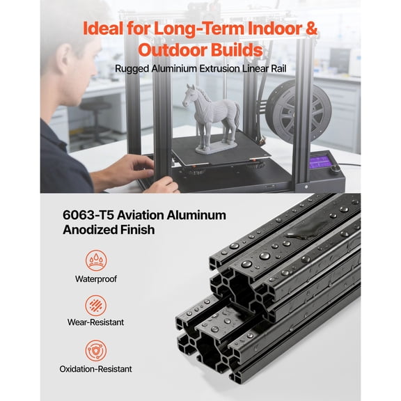 2PCS 4080 Aluminum Extrusion Profile, 19.69 Inch 500 mm, T Slot European Standard Anodized Linear Rail, High-Strength Extruded Aluminum Rail, for 3D Printer Parts and CNC DIY Workbench, Black