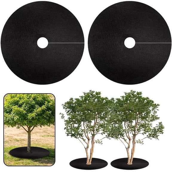 2PCS 40IN Reusable Black Rubber Mulch Alternative Fabric Tree Ring Landscape Weed Barrier Circular Mat(xxw)