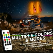 2PCS 4FT Remote Control Spiral LED Whip Lights Lighted Antenna Whips for ATV Polaris RZR 4x4 Vehicles