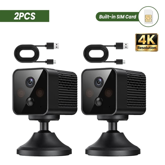 2PCS 4G LTE Mini Security Camera, No WiFi Required, Portable Rechargeable Camera with 360 View, 4K Night Vision, AI Human Detection, Motion Detection for Home, Baby, Pet & Office Monitoring