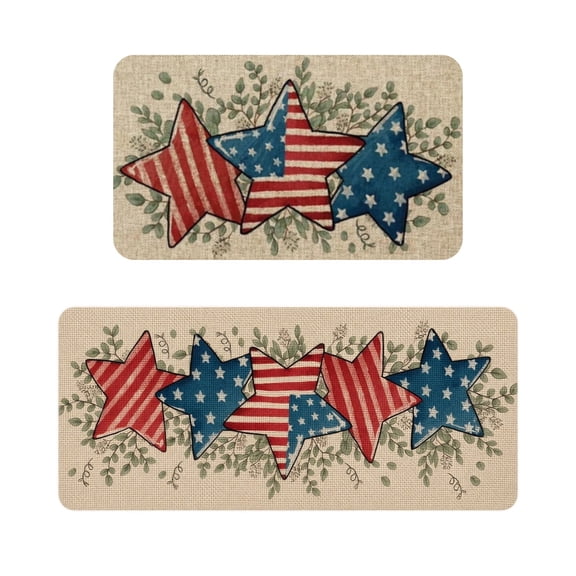 2PCS 4th of July Patriotic Coir Door Mat Red Blue White Patriotic Outdoor Rug Star Coir Doormat Non Slip Independence Day Welcome Doormat for Outside Porch Front Decor,Style B