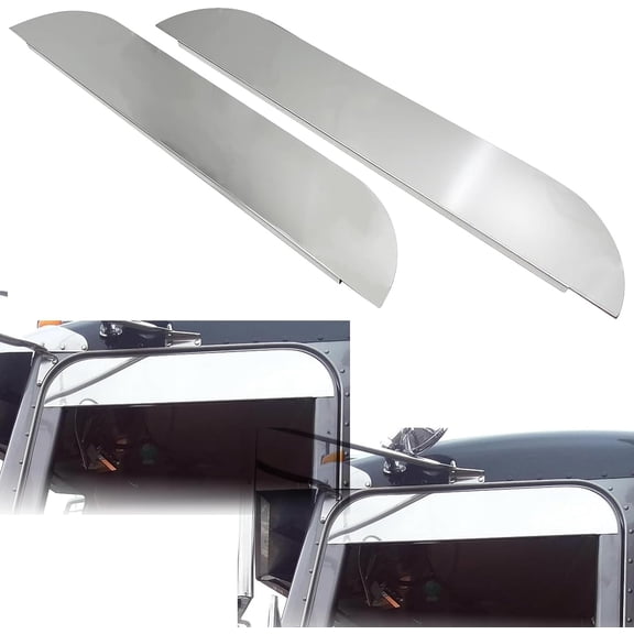 2PCS 5" Chopped Window Trim for 2005+ Peterbilt 379/386/389, Stainless Steel Cab Window Sun Visor