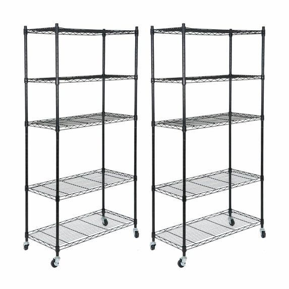 2PCS 5-Tier Shelves Wire Unit Rack Storage Rolling with 4 Wheel Casters Indoor