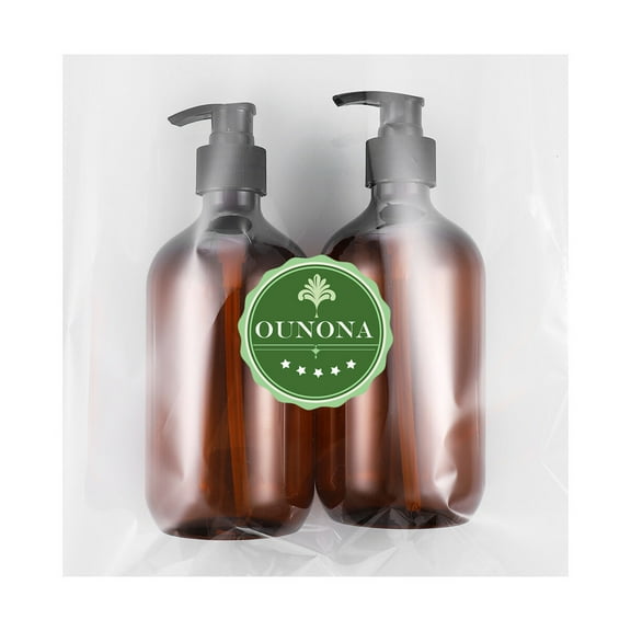 OUNONA 2pcs Brown Plastic Lotion Bottles with Drip-free Pump for Storing Lotions 500ml Each