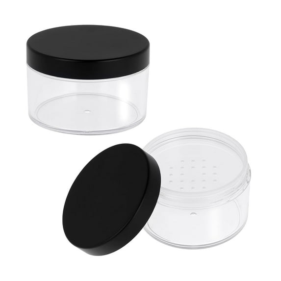 2PCS 50ml/1.69oz Plastic Travel Powder Container Empty Large Loose Powder Compact Case Makeup Cosmetic Jar with Common Sifter and Black Screw Lid Refillable Powder Box No Leak Powder Holder