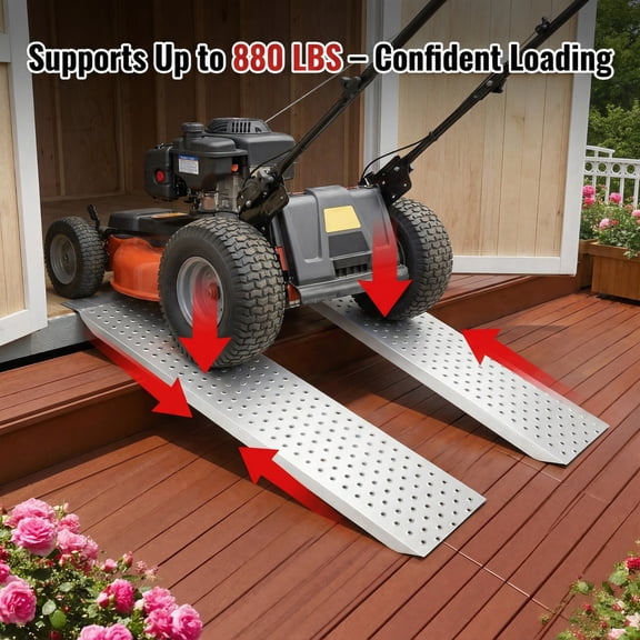 2PCS 5FT Aluminum Shed Ramps, 880 lbs Capacity, 9'' Wide Loading Ramps for Lawn Mower, UTV, ATV Ramp for Truck Bed Loading, Trailer Ramps for Trailers, Riding Mowers, Bicycles, Motorcycles