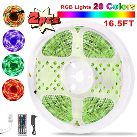 2PCS 5M/16.5ft 300 LEDs Strip Lights TeqHome Color Changing RGB Lights44-Key IR Remote Control Cuttable & Dimmable IP65 Waterproof for Home Christmas Party Decoration