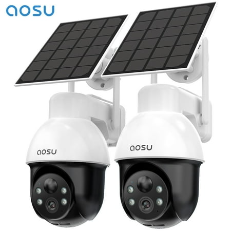 AOSU Solar Security Camera,2PCS 5MP Wireless Outdoor Cameras,360° Surveillance,Auto Track, Human/Vehicle Detection,works with Alexa/Google Assistant