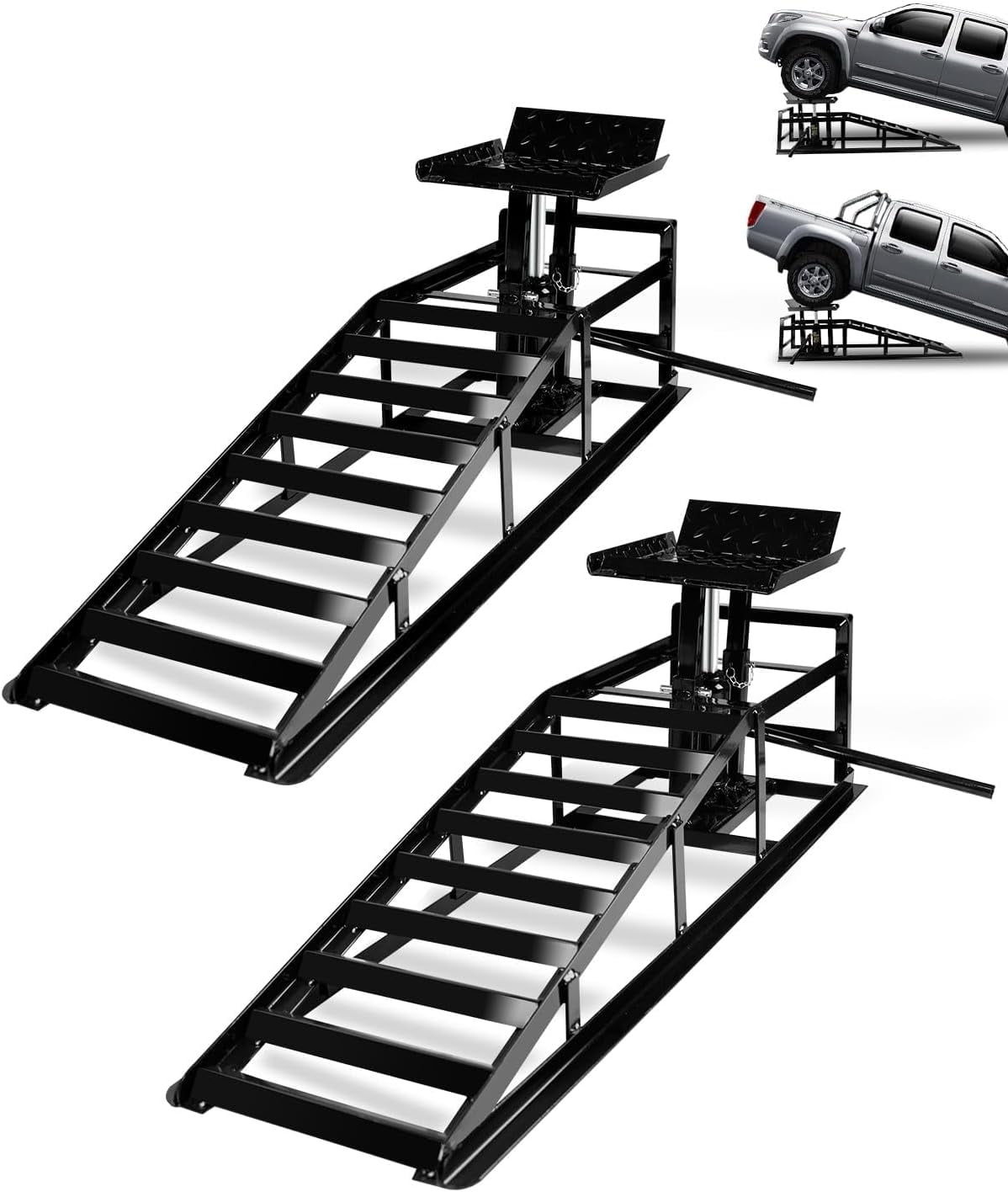 2PCS 5T 10,000 Lbs Hydraulic Car Ramps - Adjustable 9.3-14" Height ...